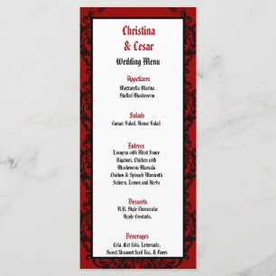 25 Menu Cards Crimson Red Verziert Embellishment R Menükarte