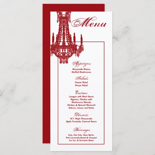 25 Menü Cards Crystal Chandelier Glitz Glamour Dia Menükarte (Vorne/Hinten)