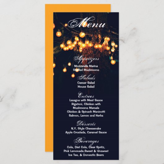 25 Menu Cards Eichenbaum und Lichter Nachtgarten Menükarte (Vorne/Hinten)