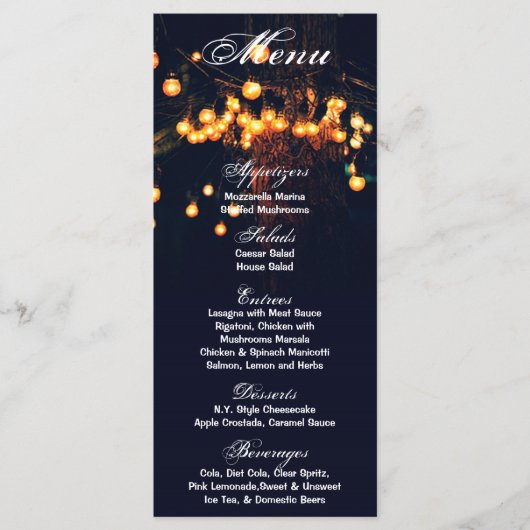 25 Menu Cards Eichenbaum und Lichter Nachtgarten Menükarte (Vorderseite)