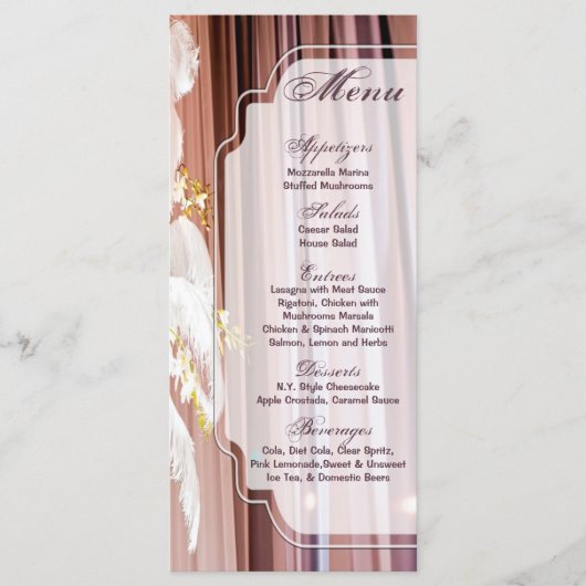 25 Menu Cards Feather Centre Piece Glam Glitz Menükarte (Vorderseite)