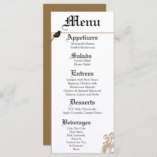 25 Menu Cards Formal Love Birds Pigeon Fällig Menükarte (Vorne/Hinten)