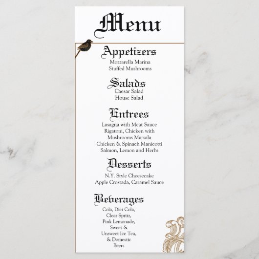 25 Menu Cards Formal Love Birds Pigeon Fällig Menükarte (Vorderseite)
