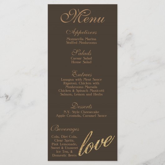 25 Menu Cards Gold Foil Glitzer Liebe Menükarte (Vorderseite)