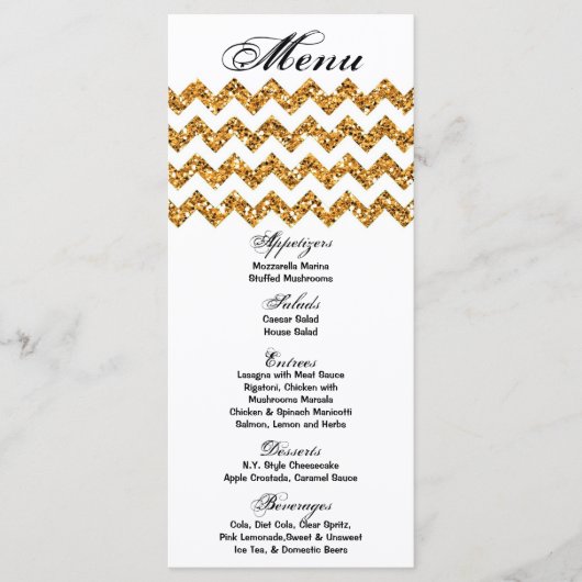 25 Menu Cards Gold Glitzer Zickzack Zig Zag Print Menükarte (Vorderseite)