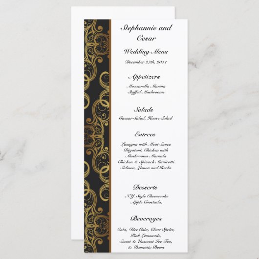 25 Menu Cards Gold und Black Damask Menükarte (Vorne/Hinten)