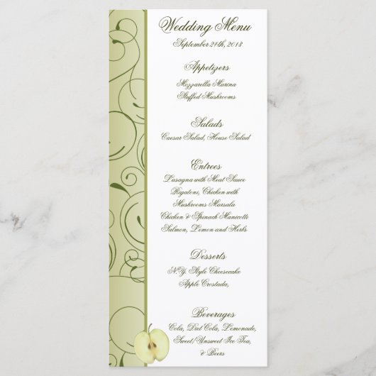 25 Menü Cards Green Apfel Wirbel Fruit Menükarte (Vorderseite)