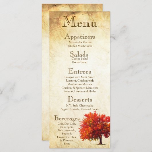 25 Menu Cards Herbst Herbstbaumreifen Papiere Vint Menükarte (Vorne/Hinten)