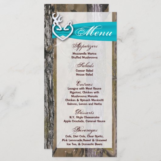 25 Menü Cards Jagd Hirsch Doe Buck Camouflage Menükarte (Vorne/Hinten)