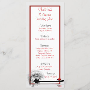 25 Menu Cards Lady Bug on Dandelion Red Silhouette Menükarte