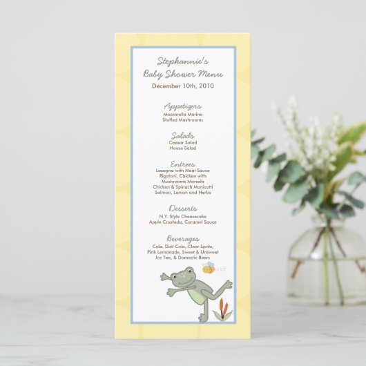 25 Menu Cards Leap Frog Turtle Bee Dragonfly Pond Menükarte (Stehend Vorderseite)