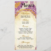 25 Menu Cards Lila Gold Damask Spitzen Druckpatter Menükarte (Vorderseite)