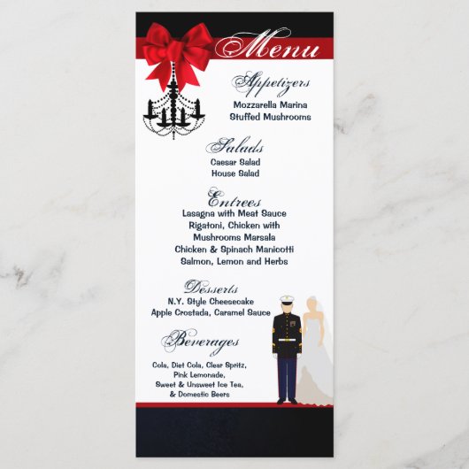 25 Menu Cards Marine Uniform Groom Bride Dress Blu Menükarte (Vorderseite)