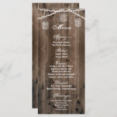 25 Menu Cards Mason Jar String Lights Barn Wood Menükarte (Vorne/Hinten)