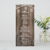25 Menu Cards Mason Jar String Lights Barn Wood Menükarte (Stehend Vorderseite)