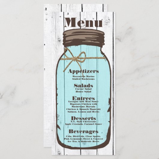 25 Menu Cards Mason Jar Wood Country Rustikal Menükarte (Vorne/Hinten)
