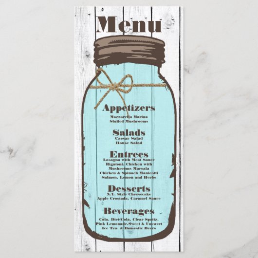 25 Menu Cards Mason Jar Wood Country Rustikal Menükarte (Vorderseite)