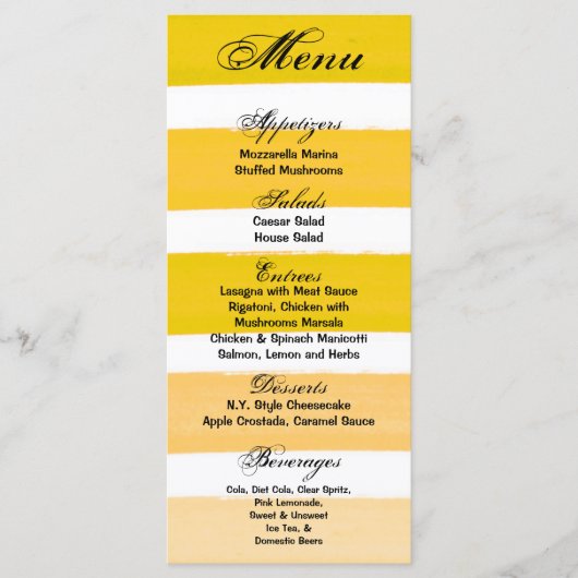 25 Menü Cards Ombre Streifen Gelbe Linie Rand Wass Menükarte (Vorderseite)