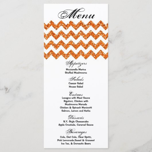 25 Menu Cards Orange Glitzer Zickzack Zig Zag Prin Menükarte (Vorderseite)