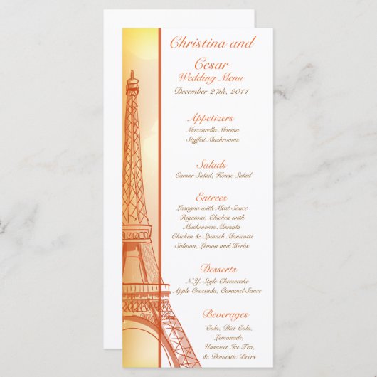 25 Menu Cards Paris Peach Menükarte (Vorne/Hinten)