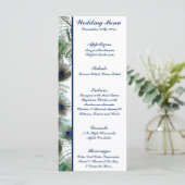 25 Menu Cards Peacock Feathers Blau/Grün elegant Menükarte (Stehend Vorderseite)