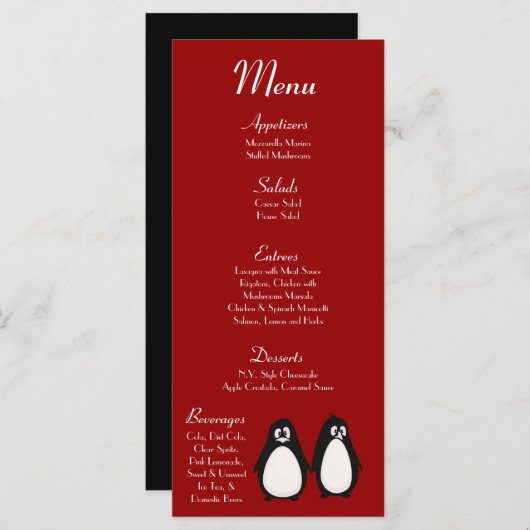 25 Menu Cards Pinguin Liebe Couple Mate for Life Menükarte (Vorne/Hinten)