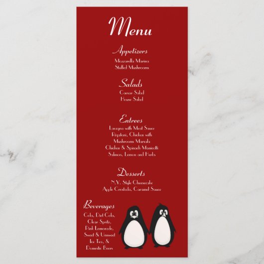 25 Menu Cards Pinguin Liebe Couple Mate for Life Menükarte (Vorderseite)