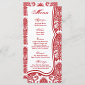 25 Menu Cards Red Crimson White Damask Lace Print Menükarte (Vorne/Hinten)