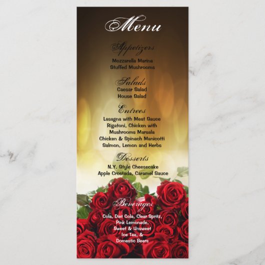 25 Menu Cards Rote Rose Bouquet Bridal Blume Flora Menükarte (Vorderseite)