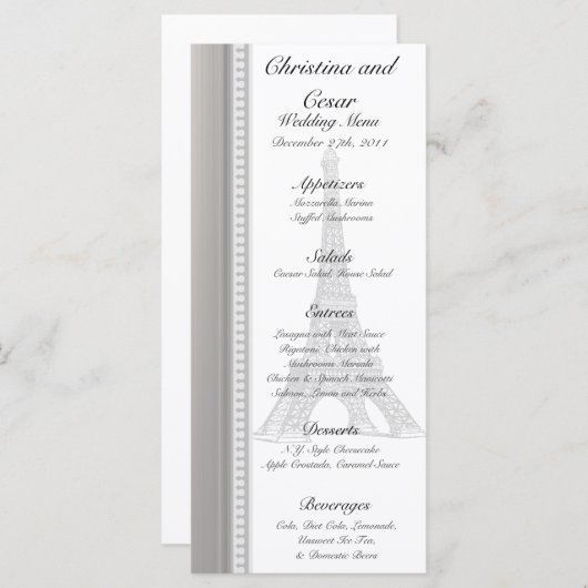 25 Menu Cards Schwarzer Eiffelturm Menükarte (Vorne/Hinten)
