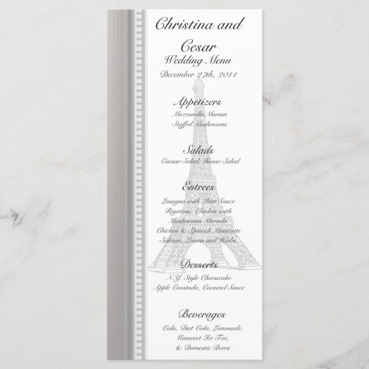 25 Menu Cards Schwarzer Eiffelturm Menükarte (Vorderseite)