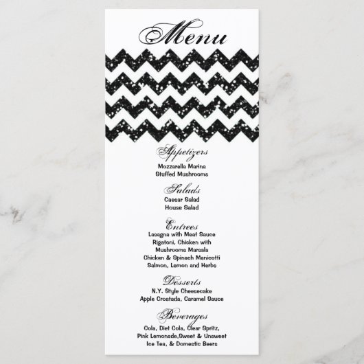 25 Menu Cards Schwarzer Glitzer Zickzack Zig Zag P Menükarte (Vorderseite)