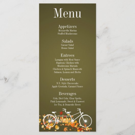 25 Menu Cards Whimsical Brown Fall Double Bike Menükarte (Vorderseite)