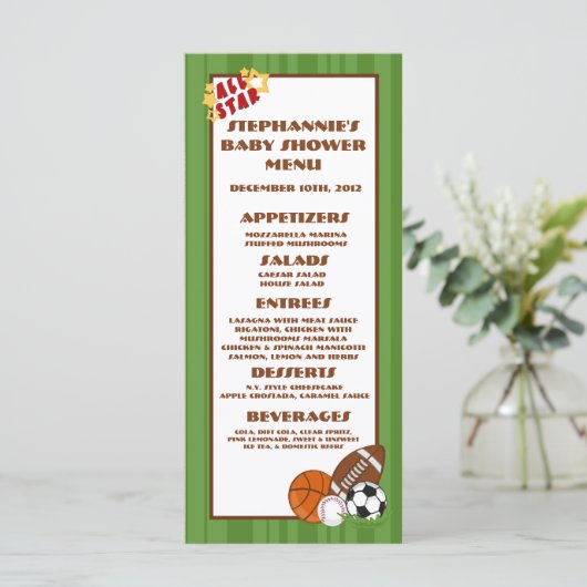 25 Menü-Karten-All Star-Grün Menükarte (Stehend Vorderseite)