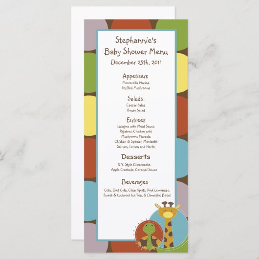 25 Menü-Karten-Dschungel-Geschichten-Safari Menükarte (Vorne/Hinten)