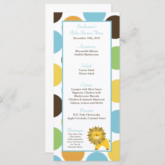 25 Menü-Karten-Dschungel-König Lion Safari Zoo Menükarte (Vorne/Hinten)