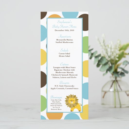 25 Menü-Karten-Dschungel-König Lion Safari Zoo Menükarte (Stehend Vorderseite)