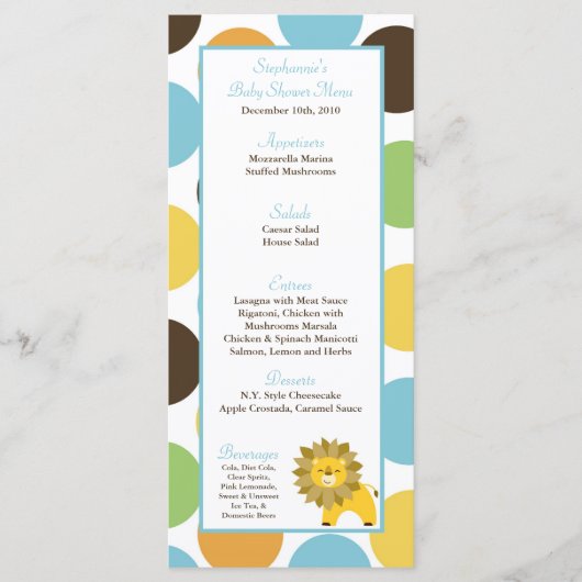 25 Menü-Karten-Dschungel-König Lion Safari Zoo Menükarte (Vorderseite)