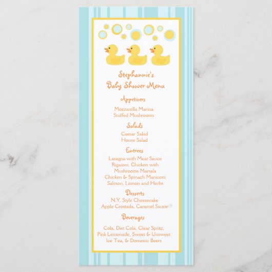 25 Menü-Karten-Ducky Gummiblasen Menükarte (Vorderseite)