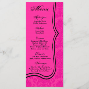 25 Menü-Karten Hot Pink Black Damask Leiste Druck Menükarte