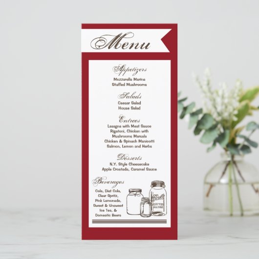 25 Menü Karten Mason Jar Land Rustikale Vasen Bott (Stehend Vorderseite)