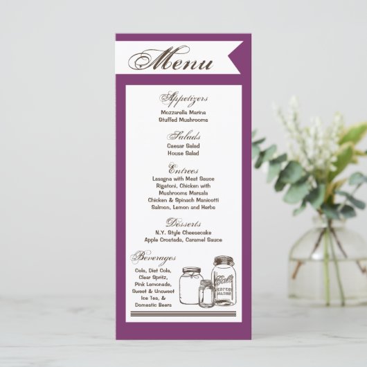 25 Menü Karten Mason Jar Land Rustikale Vasen Bott (Stehend Vorderseite)