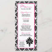 25 Menü-Karten-schwarzer Pink-Damast-Spitze-Druck Menükarte (Vorderseite)