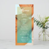 25 Menükarten Blue Ombre Sunset Fade Aquamarin Tan (Stehend Vorderseite)