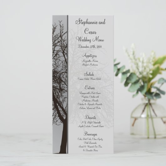 25 Menükarten Grau Winter Trees Snow Bare (Stehend Vorderseite)