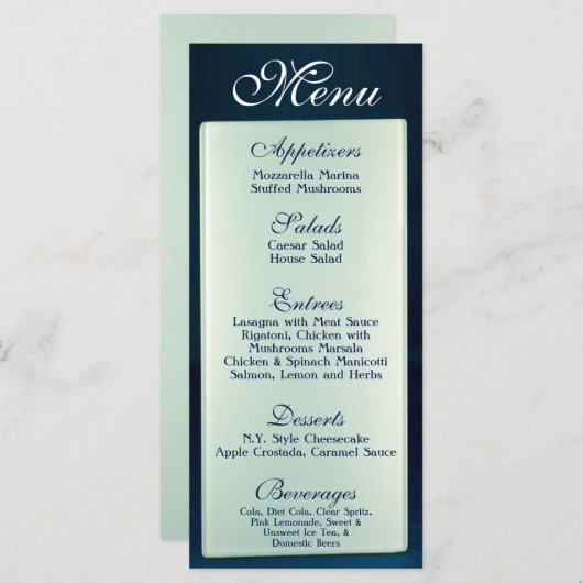 25 Menükarten Mattierter Glasspiegel Moderner Chic (Vorne/Hinten)