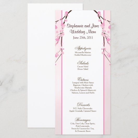 25 Menükarten Rosa Kirschblütenblüte (Vorne/Hinten)