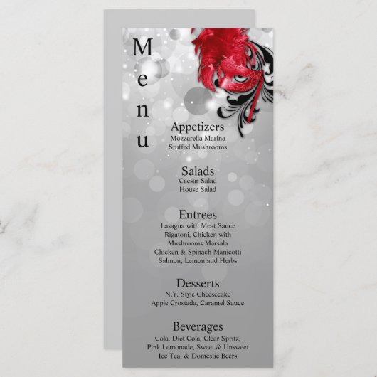 25 Menükarten Rot auf Silver Masquerade Weihnachte (Vorne/Hinten)