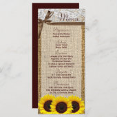 25 Menükarten Sonnenblumenspitze Burlap Country Ru (Vorne/Hinten)