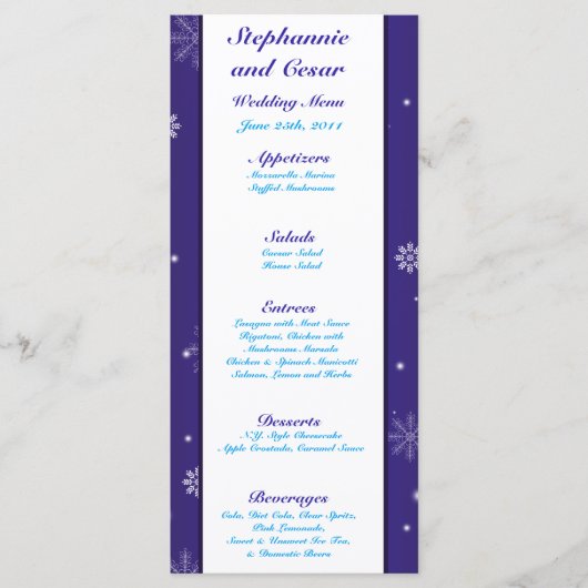 25 Menükarten Weißschneeflocken (Vorderseite)